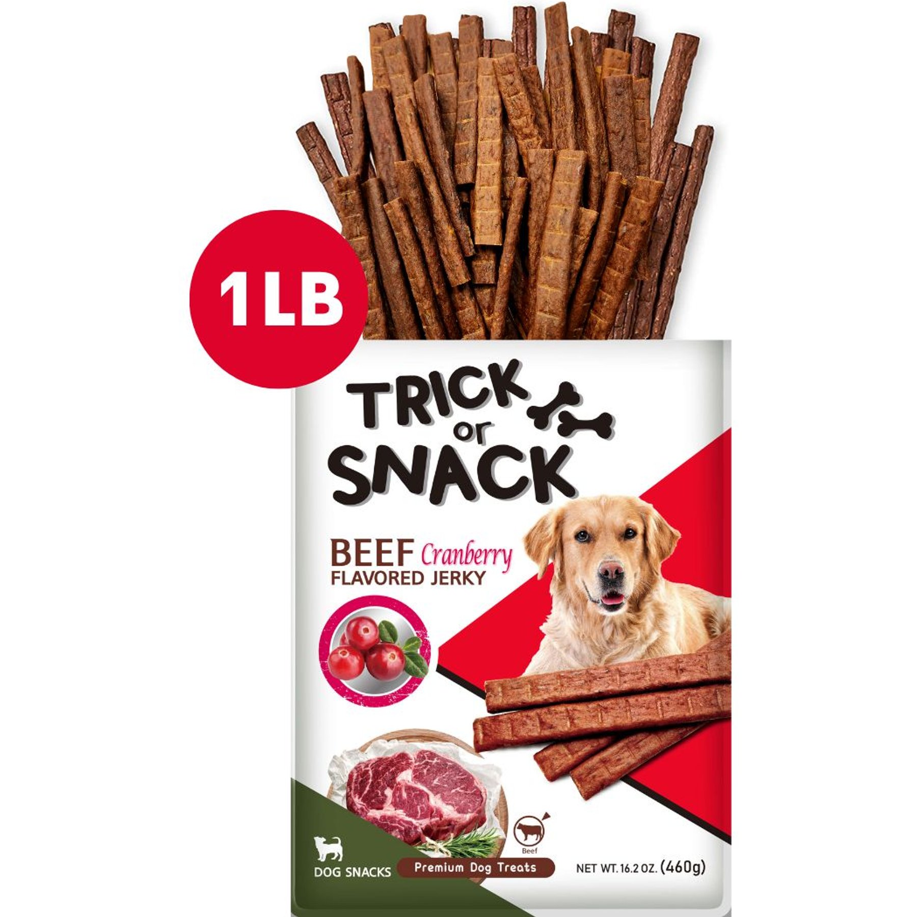 Trick or Snack Beef & Cranberry Flavored Jerky Dog Treats, 1-lb bag