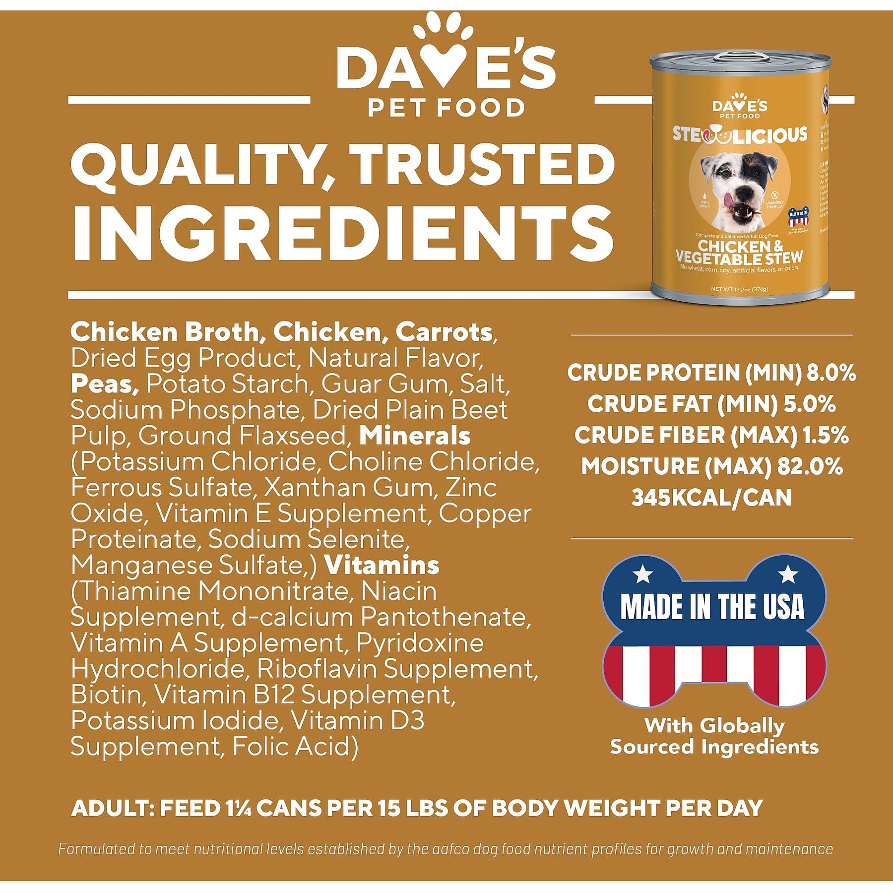 Dave's Pet Food Stewlicious Chicken & Vegetable Stew Grain-Free Canned Wet Dog Food, 13.2-oz, case of 12