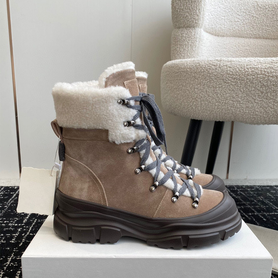 Top quality Suede fur boots winter warm wool Snow boots Shearling fluffy furry Boots womens slip on shoes Luxury designer fur shoes Brown black gray 35-42
