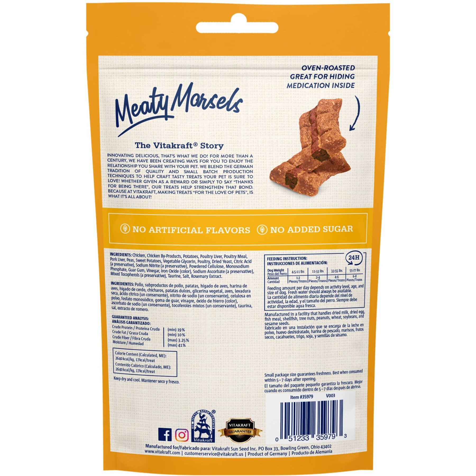 Vitakraft Meaty Morsels Chicken Recipe with Potato Soft & Chewy Dog Treats, 4.2-oz bag, 3 count