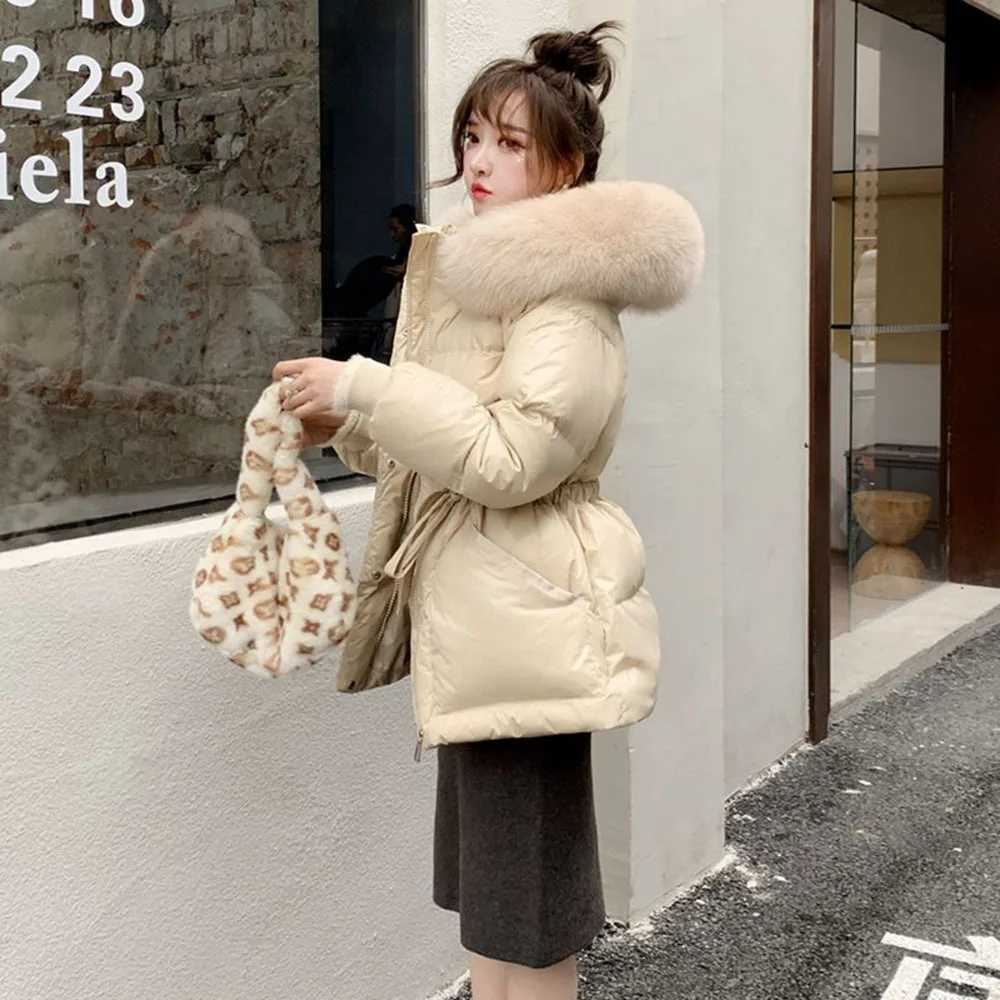 2023 Winter New Cotton Jacket Womens Big Fur Collar Cotton Coat Hooded Park Womens Thick Warm Medium to Long Coat X241120