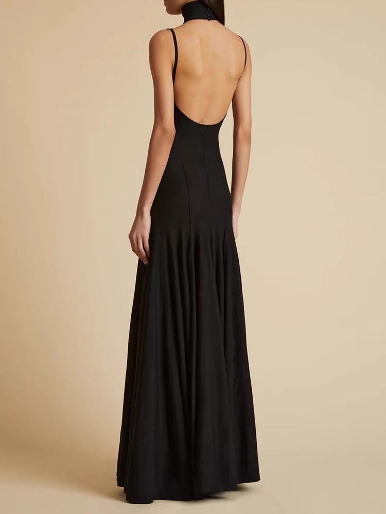 2026 designer spring and summer collar gray waistband sleeveless suspender open back high-end pleated long skirt for children