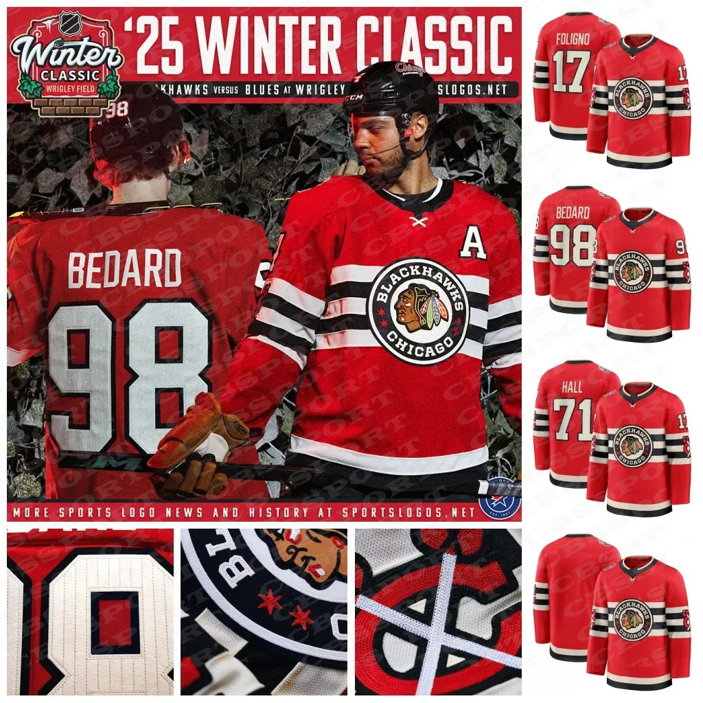 Blackhawks 2025 Winter Classic Jersey 98 Bedard 86 Teuvo Teravainen Nick Foligno Pat Maroon 59 Bertuzzi Taylor Hall Ryan Donato Seth Jones Mikheyev Hockey