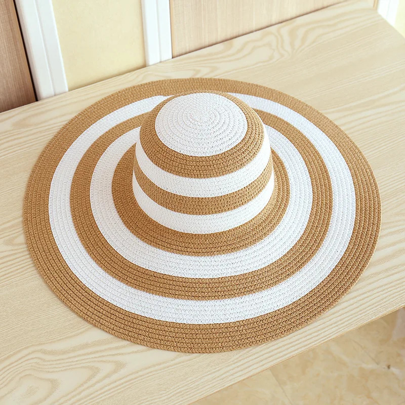 Womens Casual Straw Hats Girls Outdoor Striped Patchwork Paper Sun hats Summer Adult Flap Large Brim Beach Cap Gorras 240415