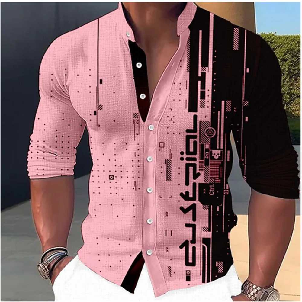 New Fashion Standing Collar Mens Creative Print Long Sleeve Shirt Outdoor Party High Quality Soft and Comfortable Fabric S-6XLXJ250121