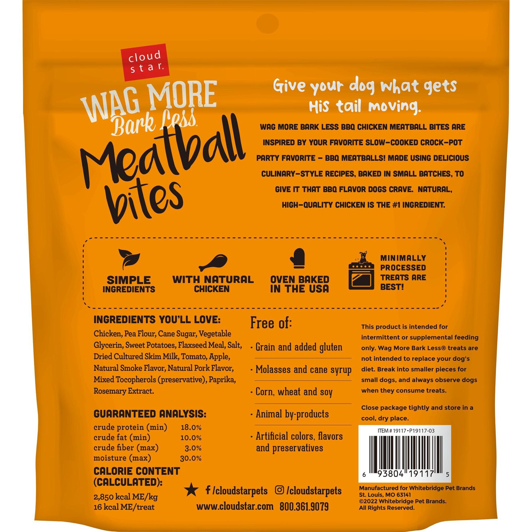 Cloud Star Wag More Bark Less BBQ Chicken Meatballs Recipe Grain-Free Dog Treats