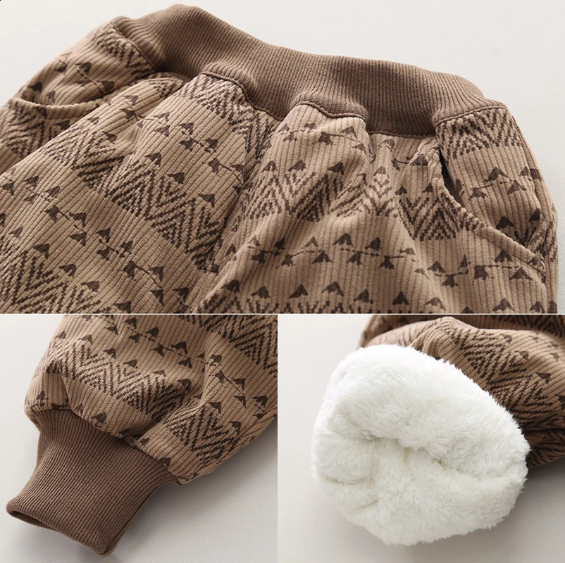 Childrens clothing boys winter casual/flannel double-layer cotton striped pants childrens autumn and winter clothing pants 241121