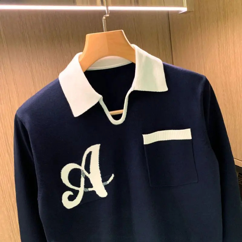 Autumn Winter Knitted Men Long Sleeve Polo Shirts 241120