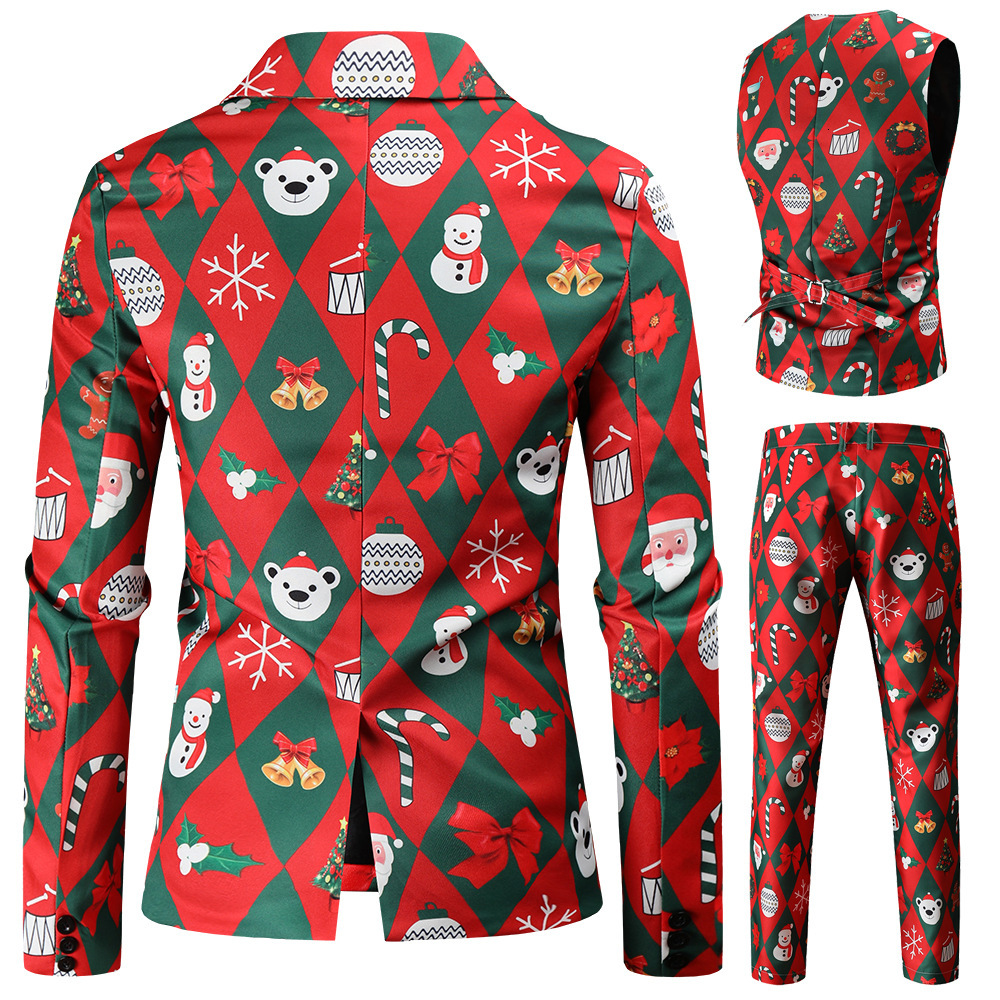 foreign trade new casual suit three piece set christmas 3d printed suit set european and american new year dress