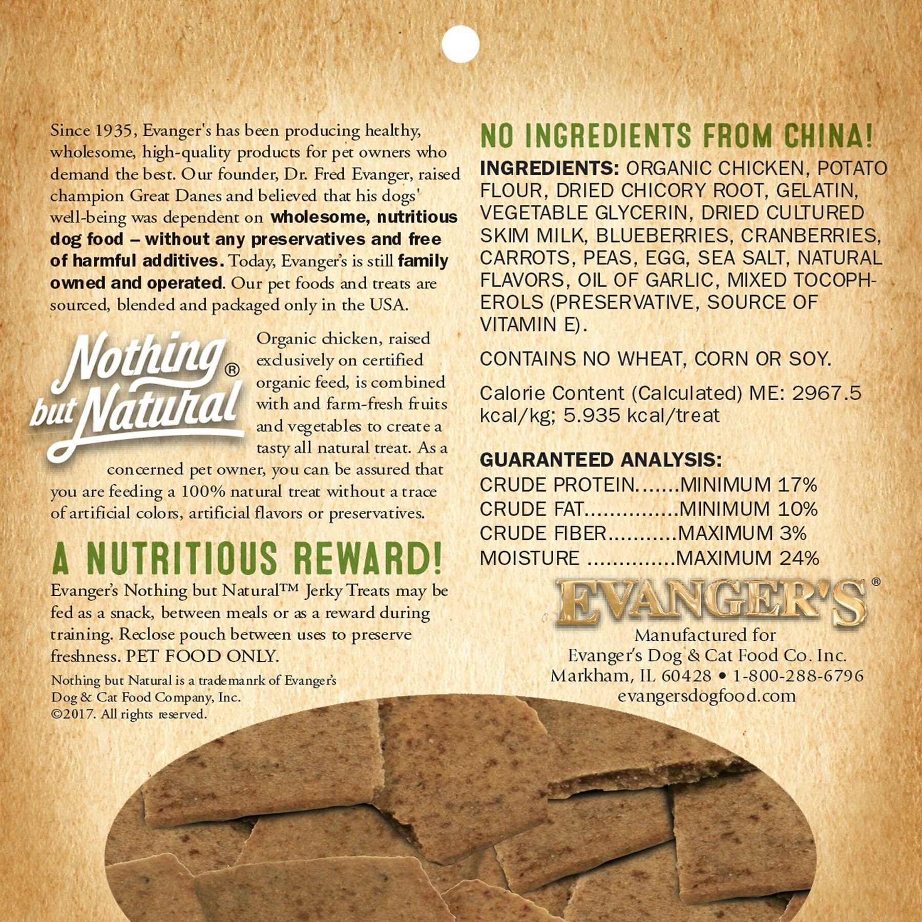 Evanger's Nothing But Natural Organic Chicken with Fruits & Vegetables Jerky Dog Treats