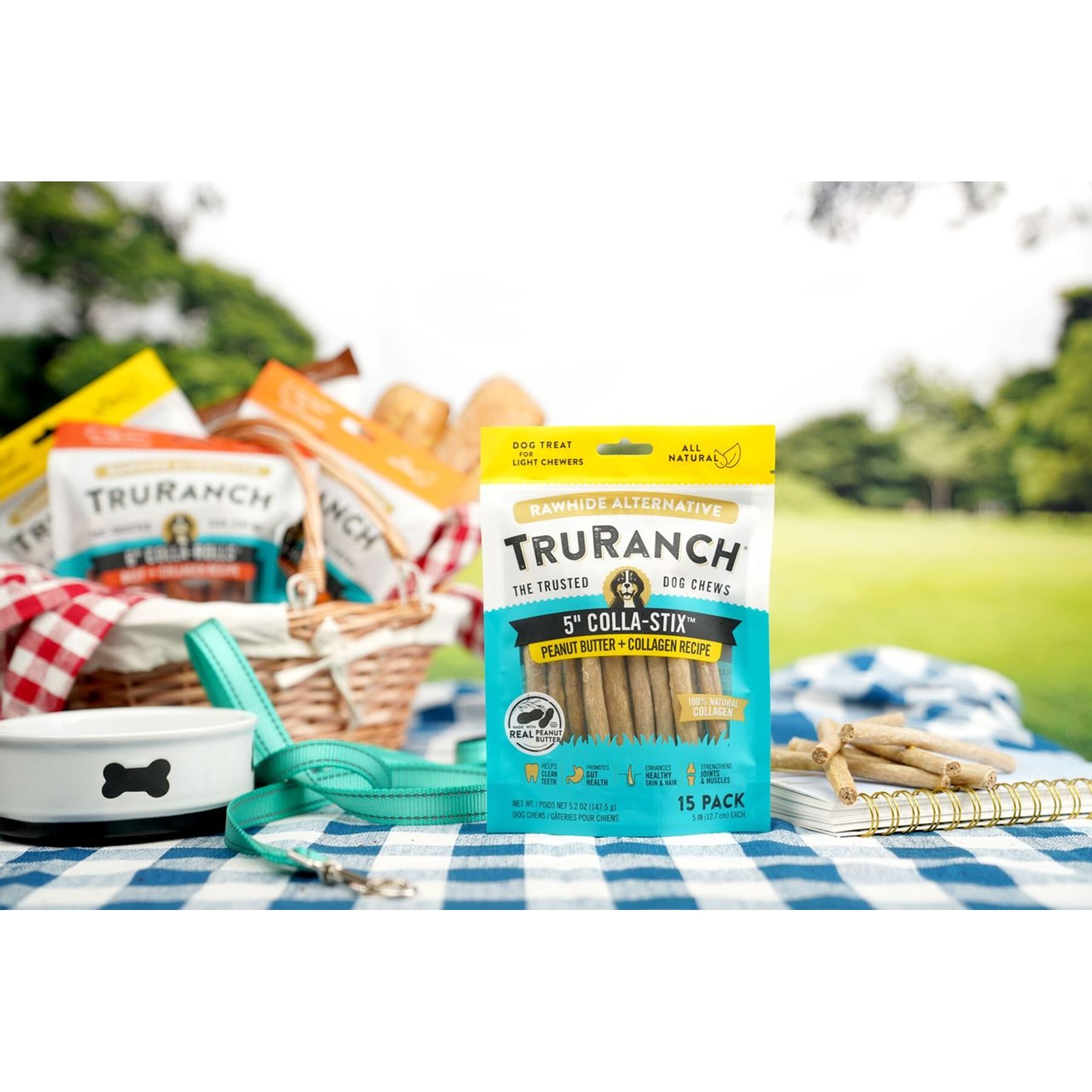 TruRanch Peanut Butter Collagen Sticks Hard Chew Dog Treats, 5-in, 15 count