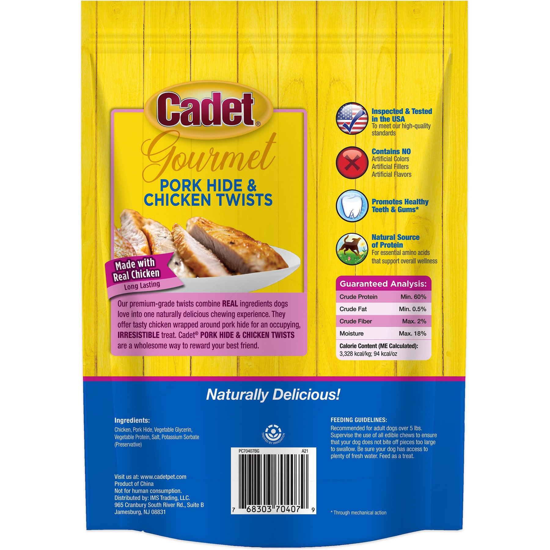 Cadet Gourmet Pork Hide & Chicken Twist Sticks Dog Treats, 5-in, 22 count