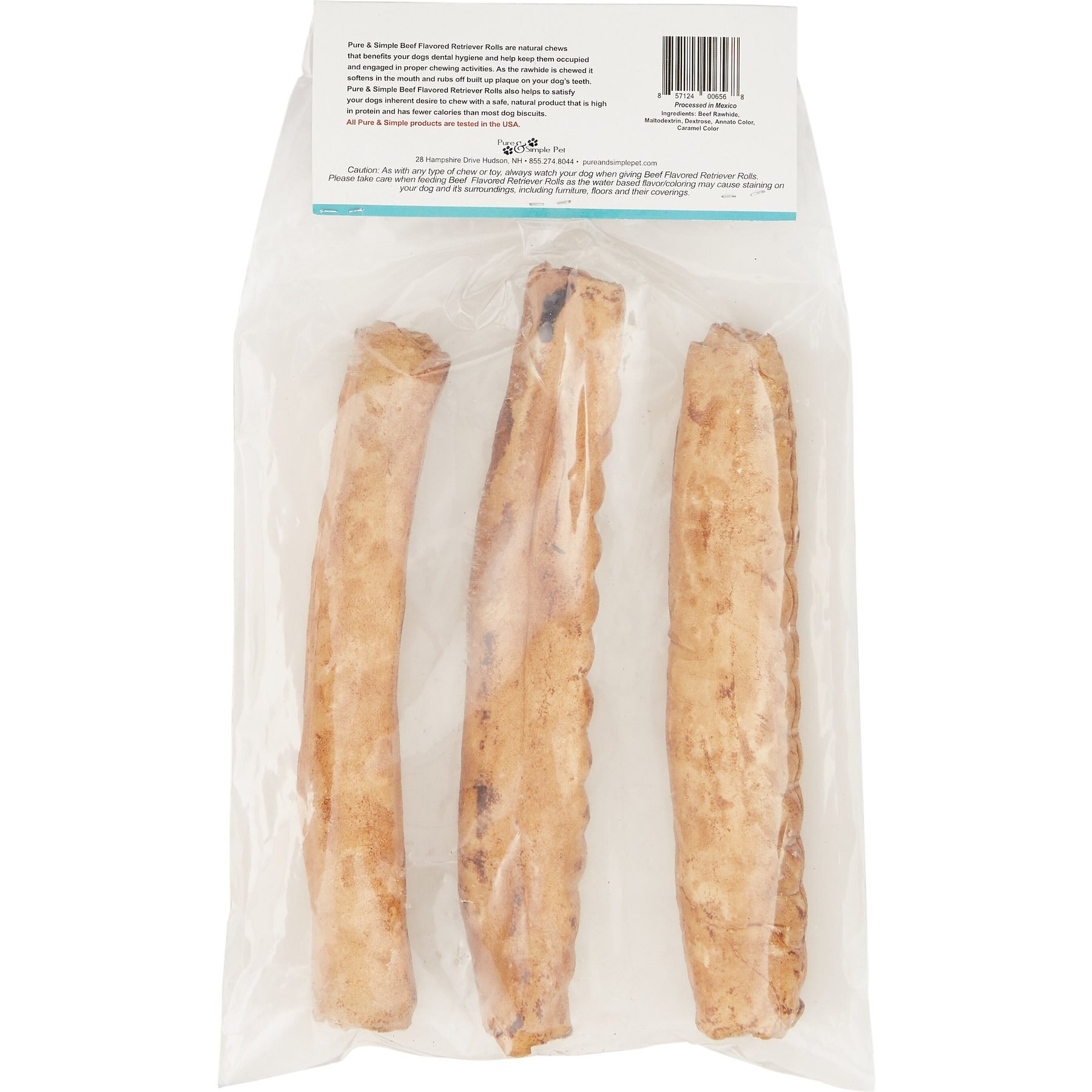 Pure & Simple Pet Beef Flavored Rawhide Retriever Roll Dog Treat, Large