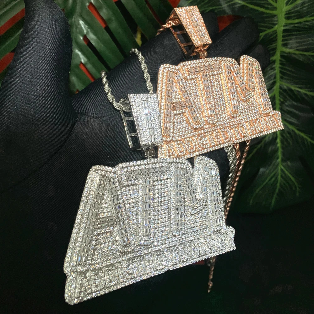 Iced Out Bling Letters ATM Addicted To Money Pendant Necklaces Gold Color Zircon 5mm Tennis Chain Mens Hip Hop Jewelry 241120
