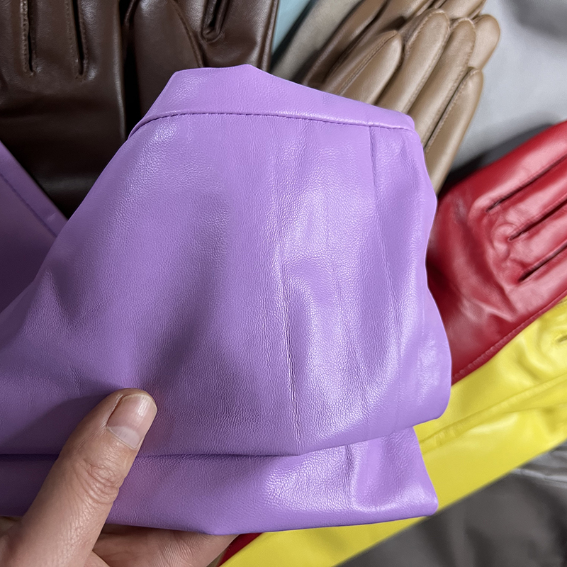 Women Real Leather Long Gloves Full Fingers Winter Warm Elbow Gloves Outdoors Long Sheepskin Mittens Wine Party genuine leather female styleArm sleeve