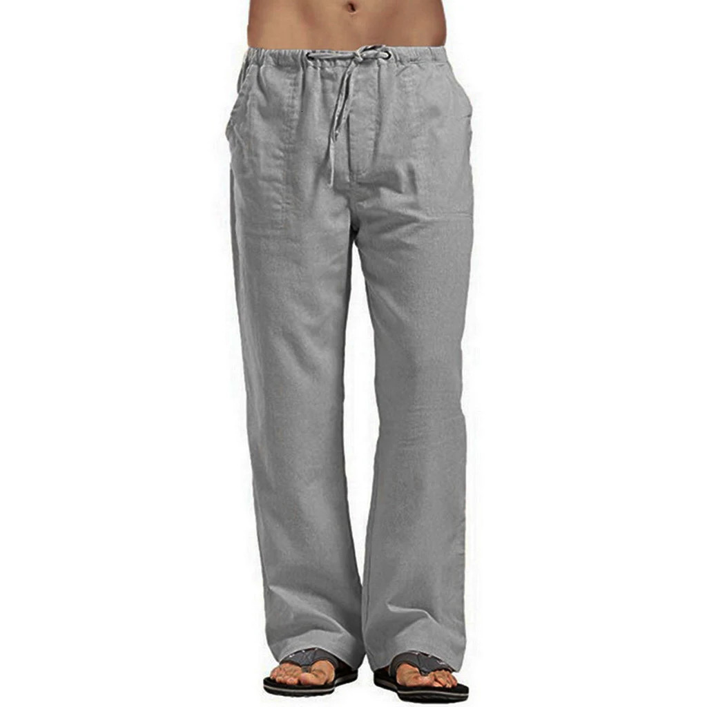 Mens Cotton Linen Pants Loose Cool Casual Long Pants Elastic Waist Long Pant Casual Large Size Streetwear Lightweight Trousers 240420
