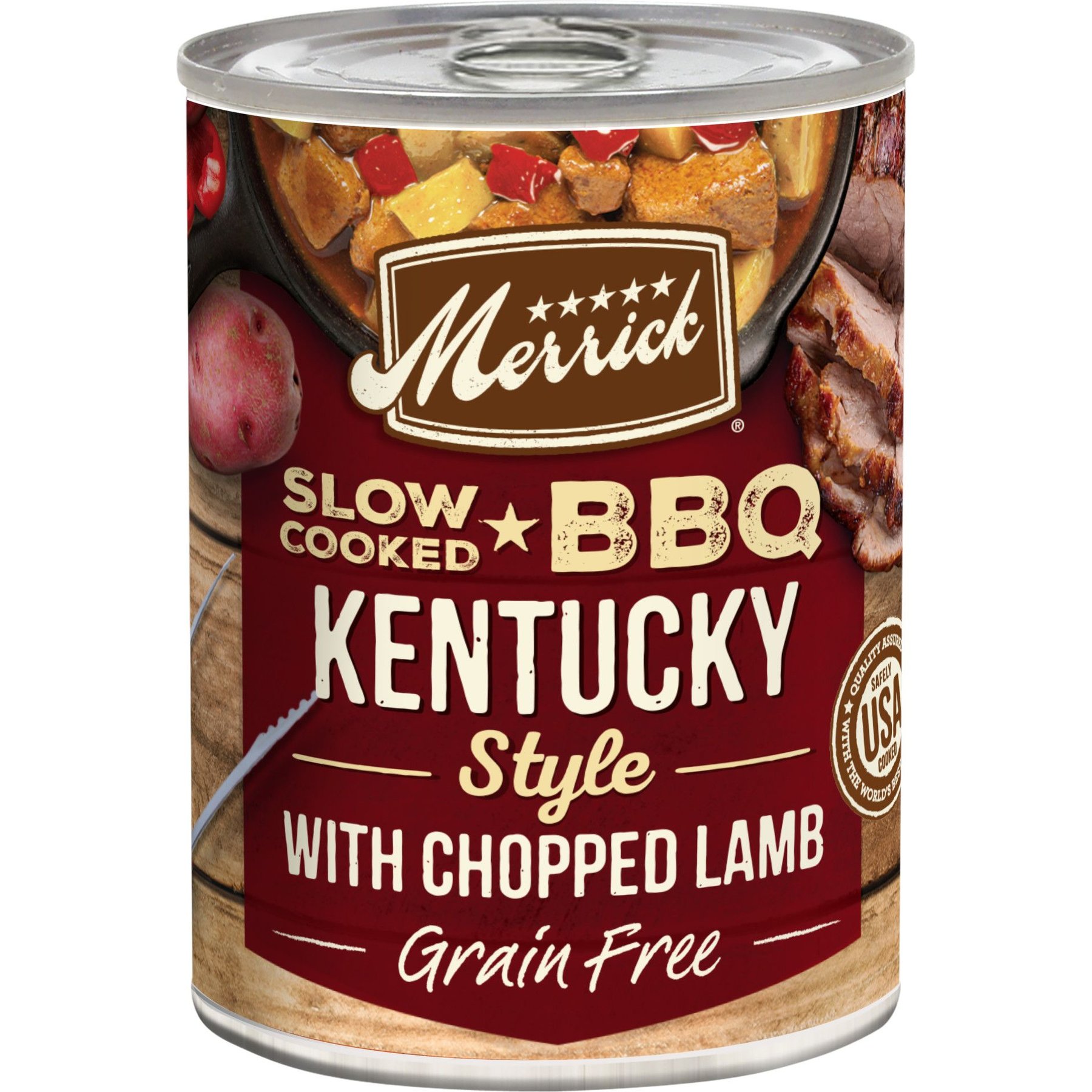 Merrick Grain-Free Slow-Cooked BBQ Kentucky Style with Chopped Lamb Wet Dog Food, 12.7-oz can, case of 12