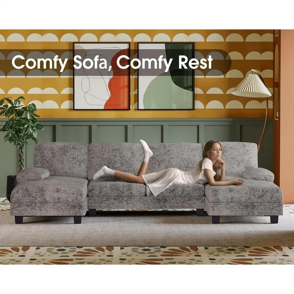 Sectional Couches for Living Room U-shaped linen fabric sofa 4-seater double chair sofa set suitable for apartments 241120