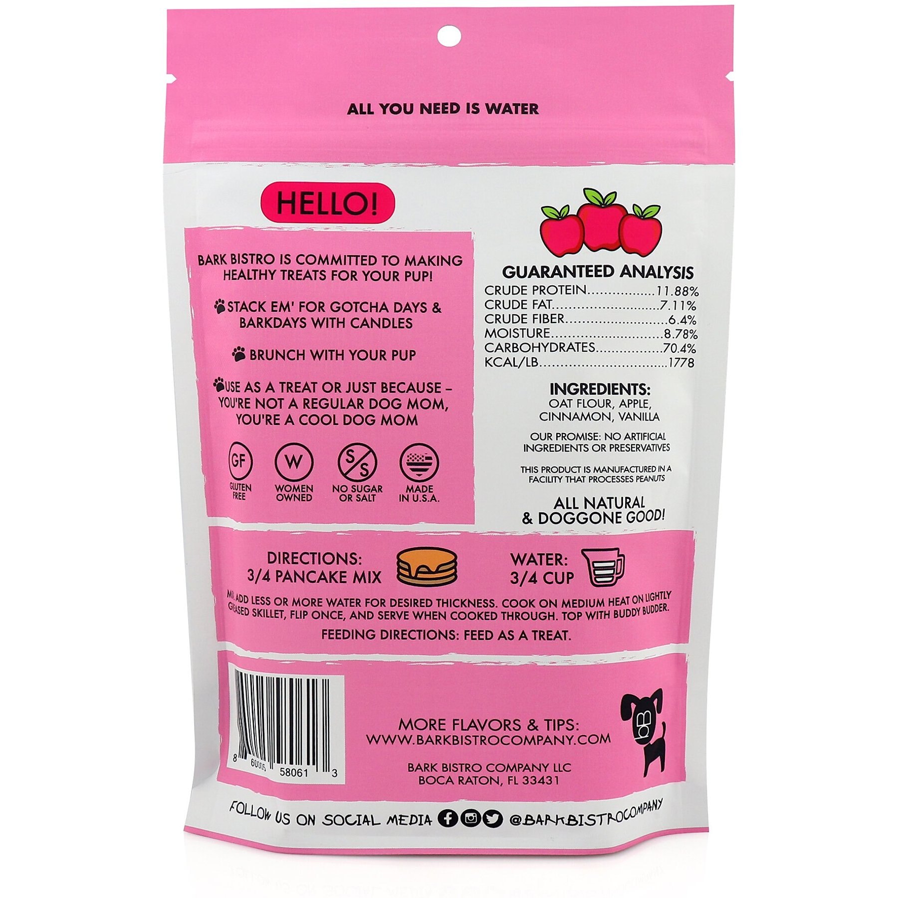 Bark Bistro Company Pooch Pancakes Awesome Apple Dog Treat, 14-oz bag
