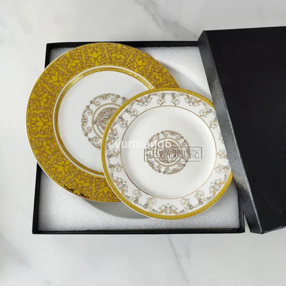 Vintage Ceramic Plate 8-inch 10 inch Creative Bone Chinese Western Beef Dessert Salad Plate Kitchen Party Gift Box Set