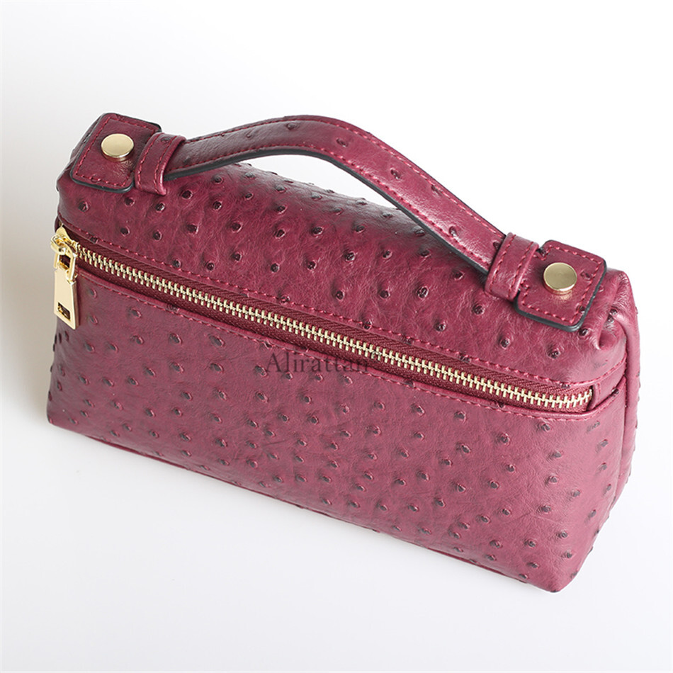 Alirattan New PU Leather For Women Fashion Designer Ostrich Pattern Handbag Custom Party Makeup Clutch Bag