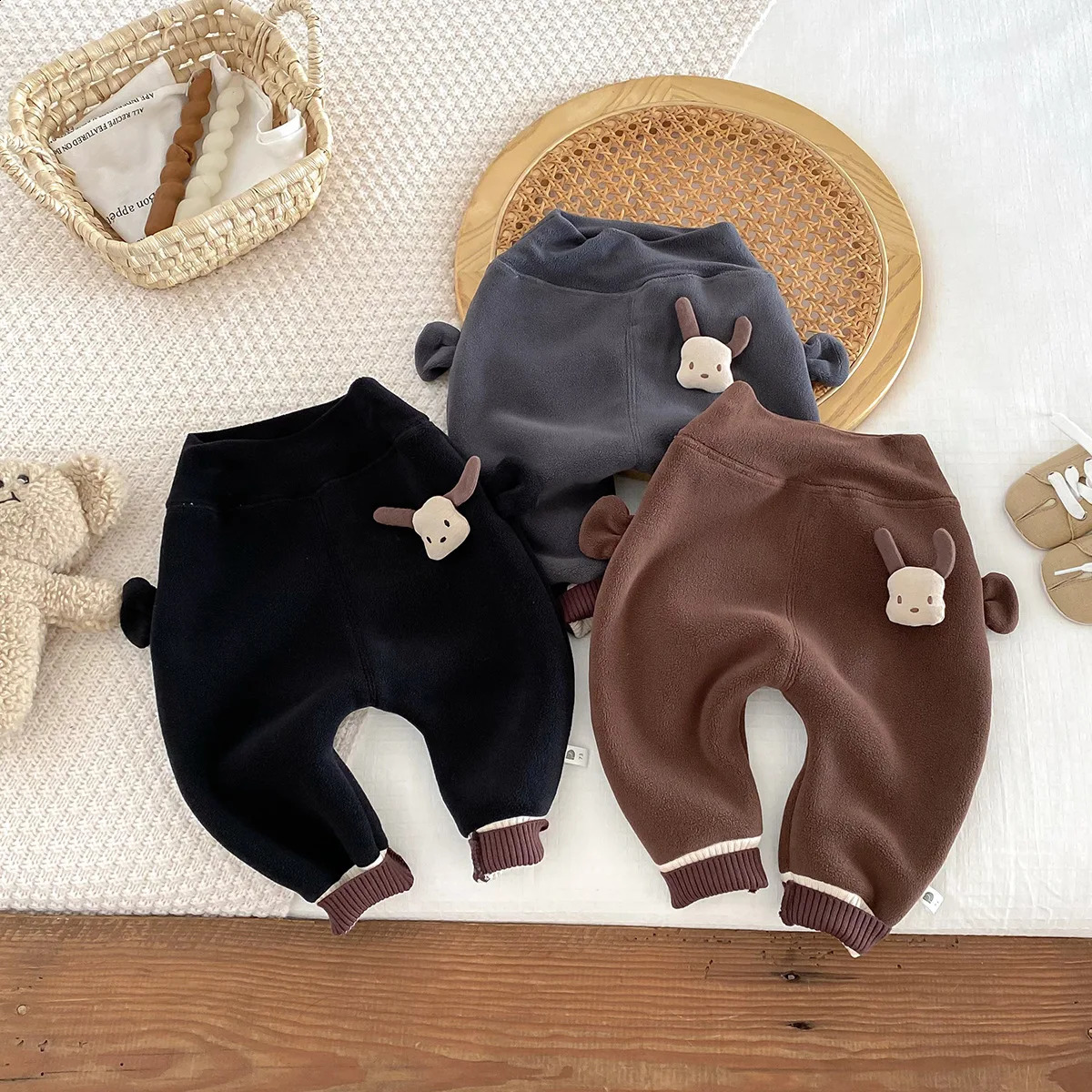 Baby Autumn Winter Pants Cute Cartoon High Waist Baby Boys PP Pants Thick Wool Versatile Preschool Boys Trousers 241121