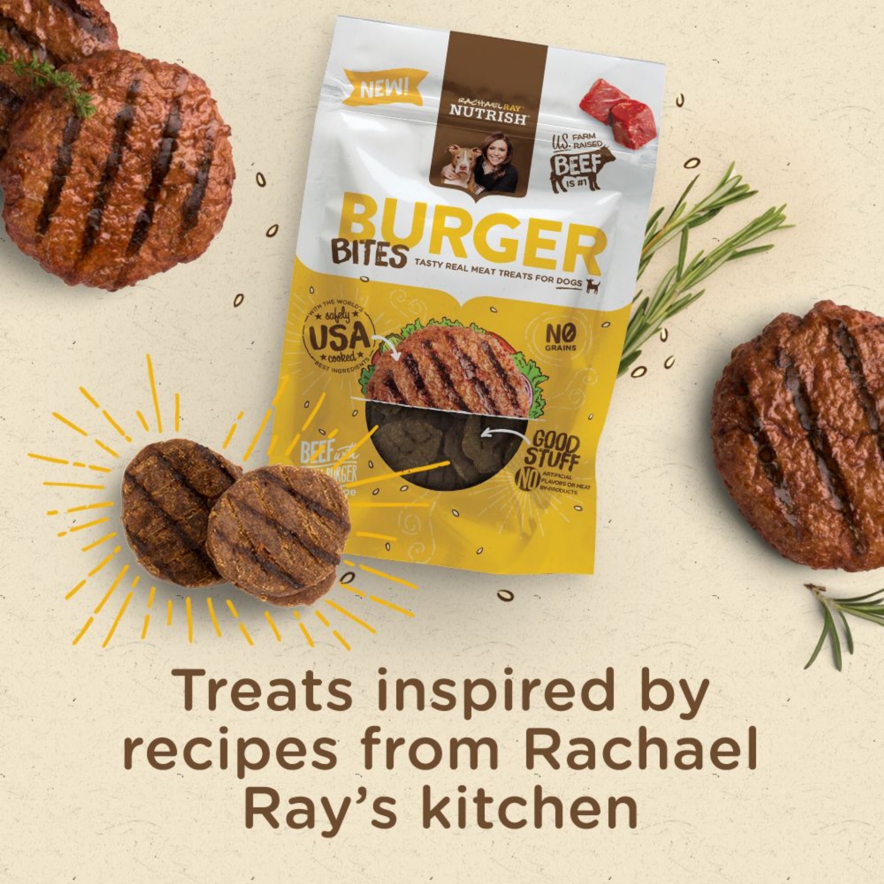 Rachael Ray Nutrish Burger Bites, Beef Burger with Bison Grain-Free Dog Treats