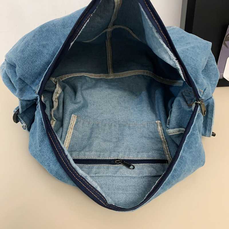 new vintage washed denim crossbody bag for women large capacity travel bag casual single shoulder tote bag
