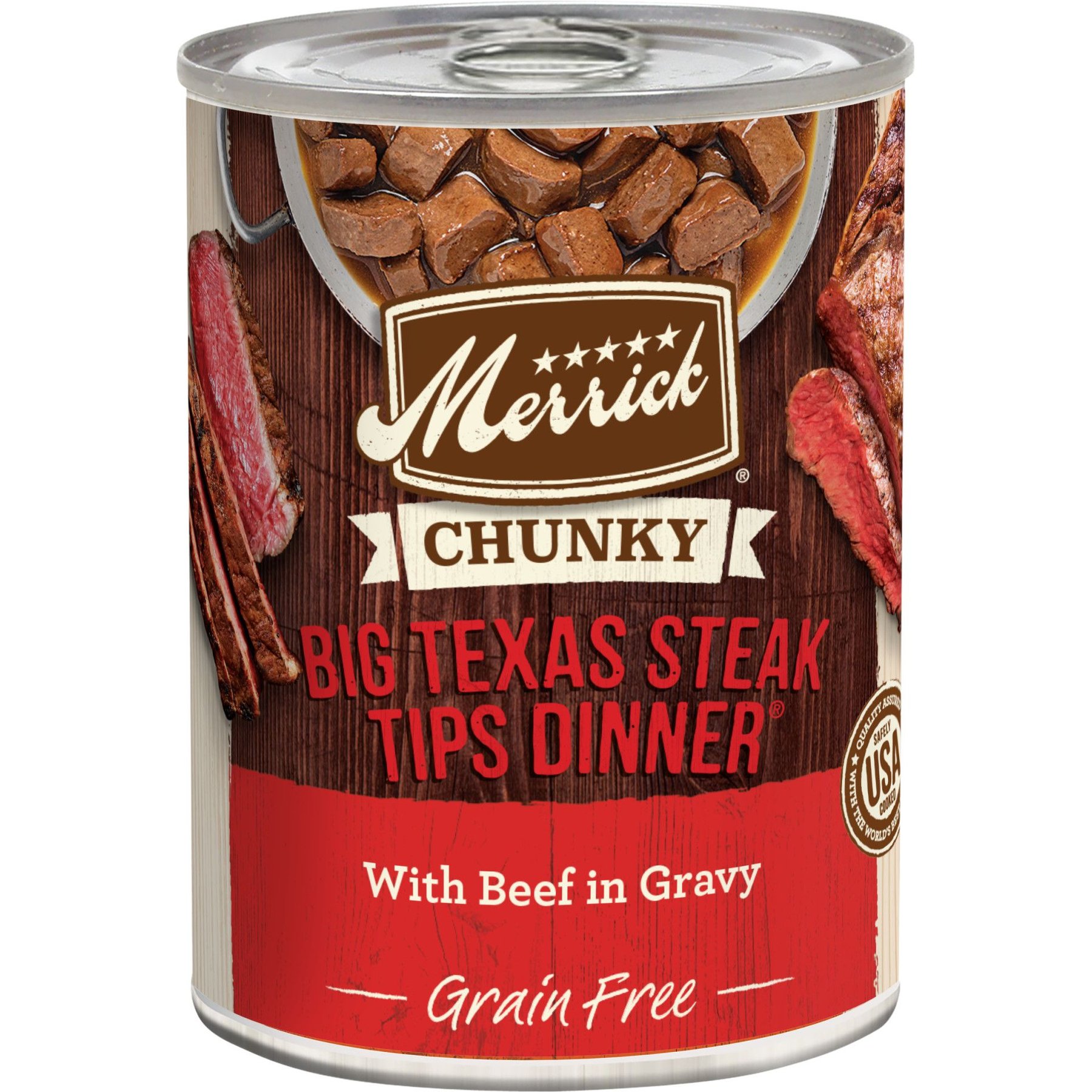 Merrick Chunky Grain-Free Wet Dog Food Big Texas Steak Tips Dinner