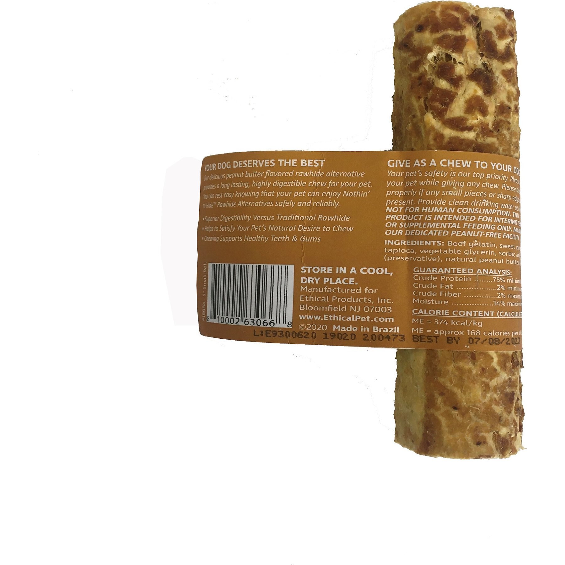 Fieldcrest Farms Nothin' To Hide Rawhide Alternative Small Roll 5" Peanut Butter Flavor Natural Chew Dog Treats