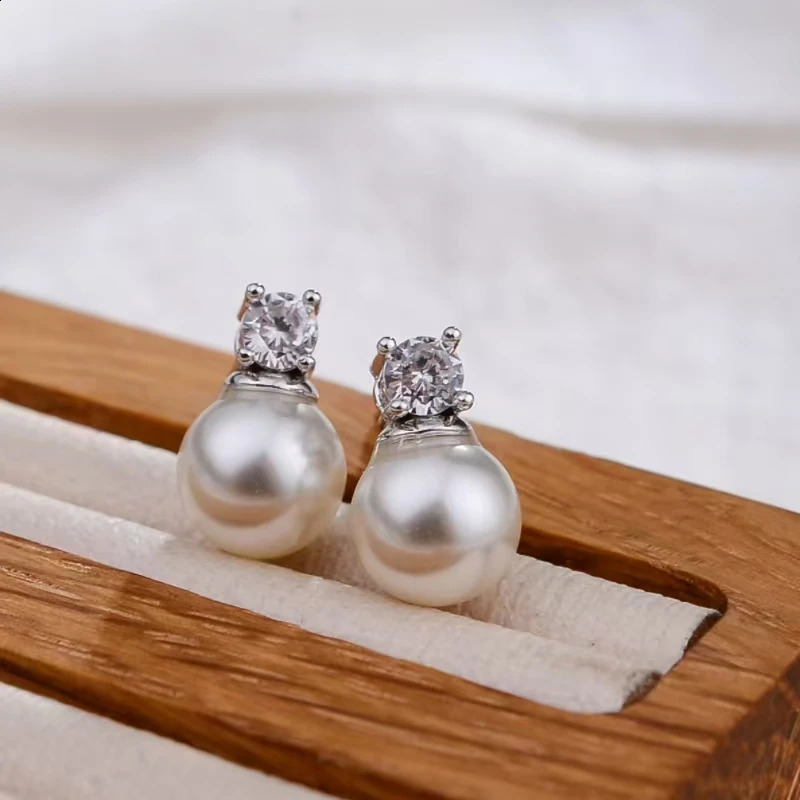 S925 pure silver high-quality crystal zircon pearl round pendant necklace diamond pendant necklace 241120