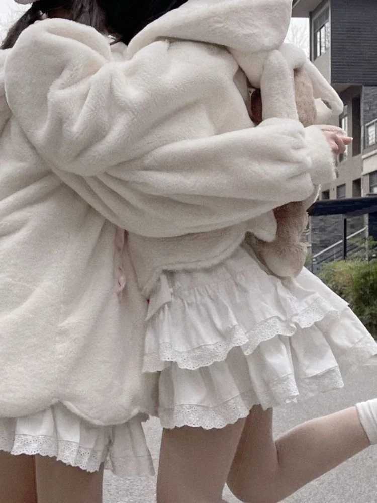 Skirts Swt Lolita Cake Skiing Womens High Waist Kawai Bow Lace Fold Mini Skiing Japan A-Line Y2k Short Faldas Y240420