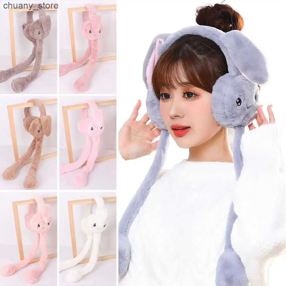 Ear Muffs Creative Cute Moving Rabbit Ears Earmuffs Student Couple Personality Cold Winter Plush Earmuffs Ear Warm Ear Muffs L240910