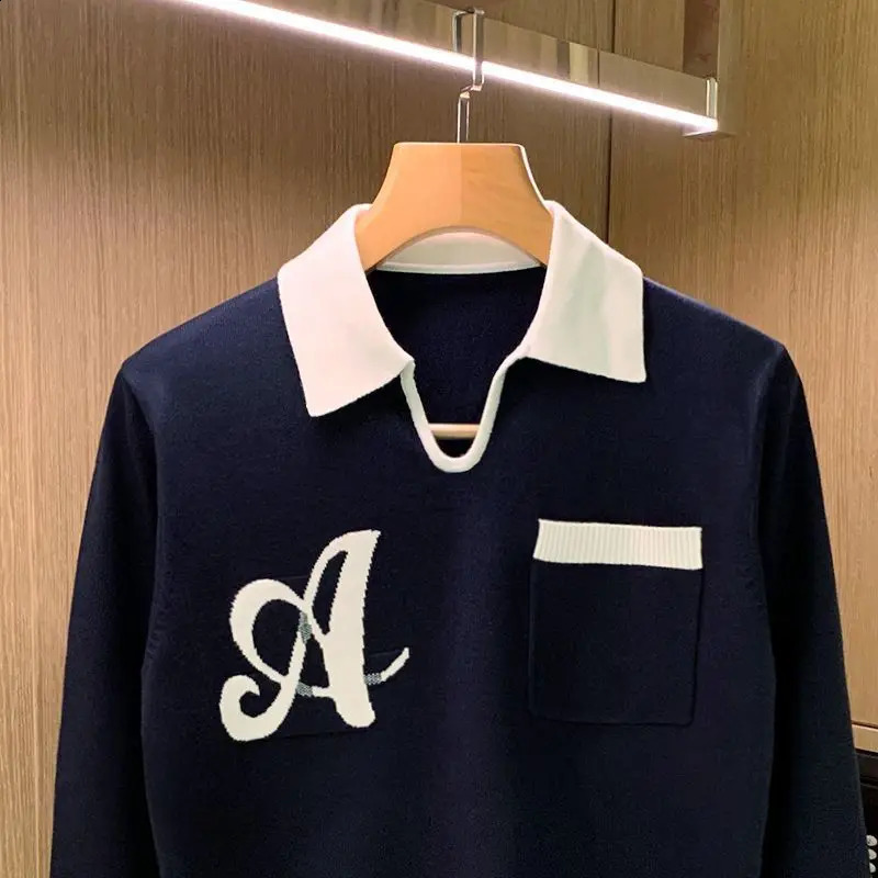 Autumn Winter Knitted Men Long Sleeve Polo Shirts 241120