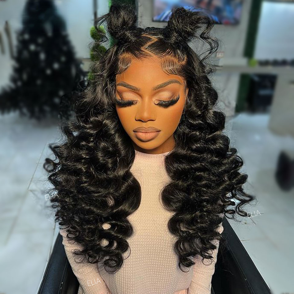 Loose Deep Wave Lace Front Human Hair Wigs for Women Black 13x4 Lace Frontal Wig Transparent HD Lace Glueless Synthetic Wig Pre Plucked