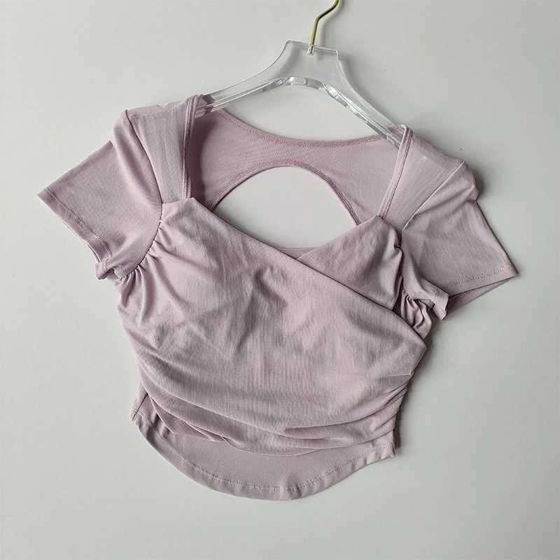 Advanced French mesh yoga set womens top Pilates short sleeved sportswear fitness T-shirt with chest cushionXJ250410