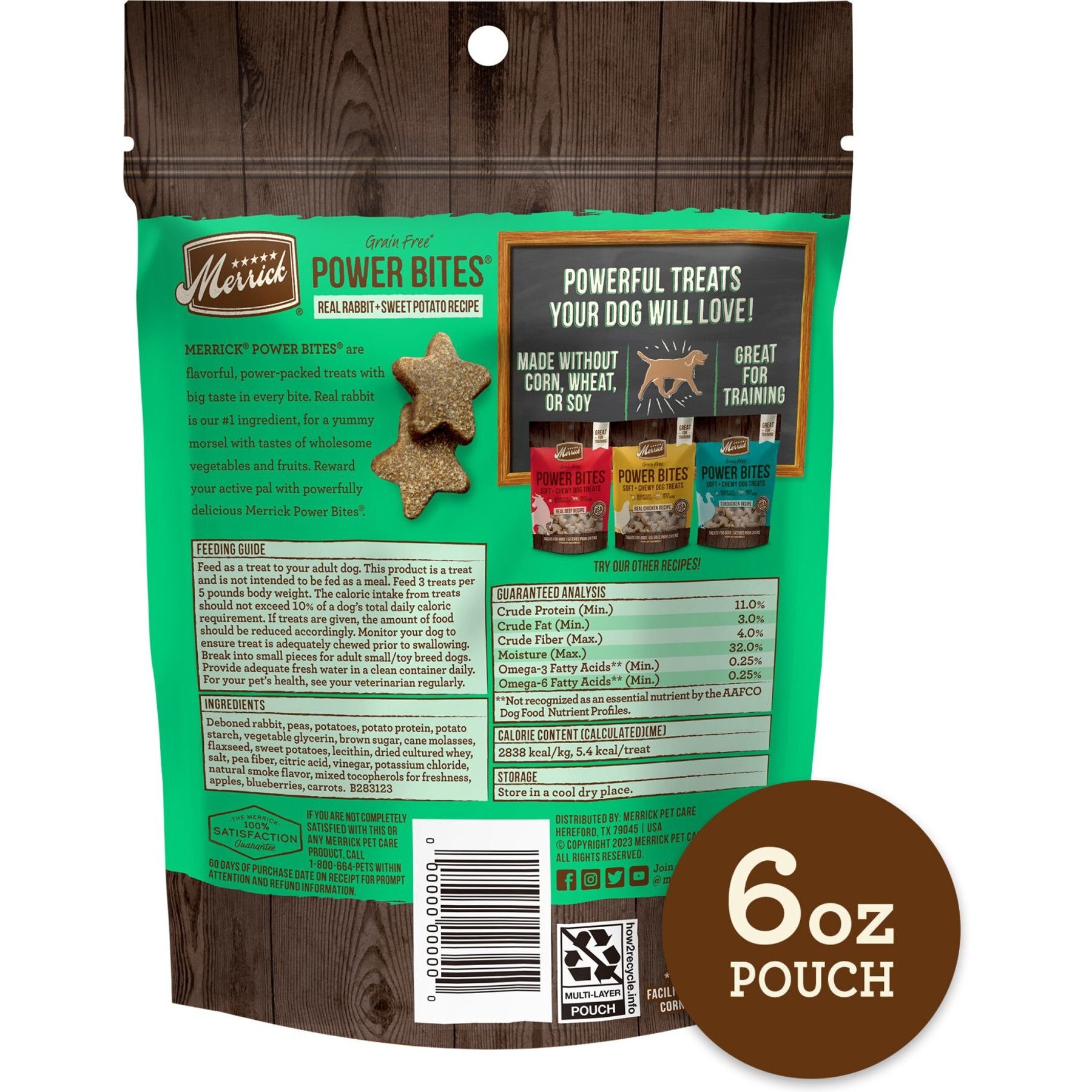 Merrick Power Bites Real Rabbit + Sweet Potato Recipe Grain-Free Soft & Chewy Dog Treats