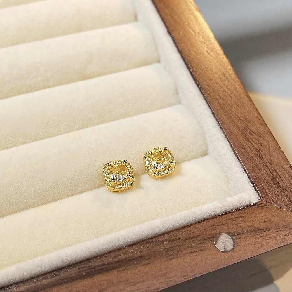 Korea S925 pure silver retro yellow diamond earrings cute women geometric floral charm jewelry Valentines Day241121 - view 4