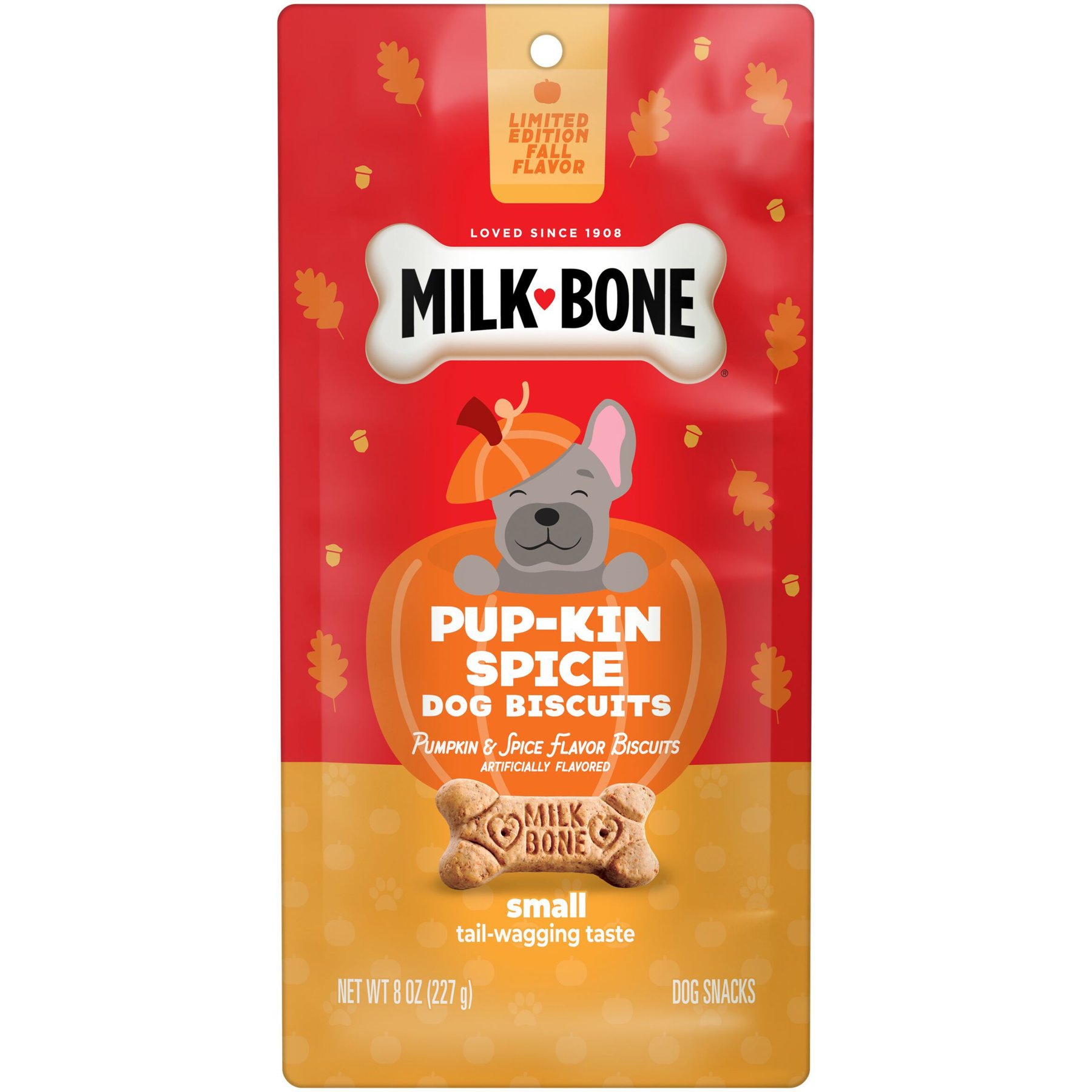 Milk-Bone Pup-kin Spice Artificial Pumpkin & Spice Flavor Biscuits Dog Treats, Small, 8-oz bag