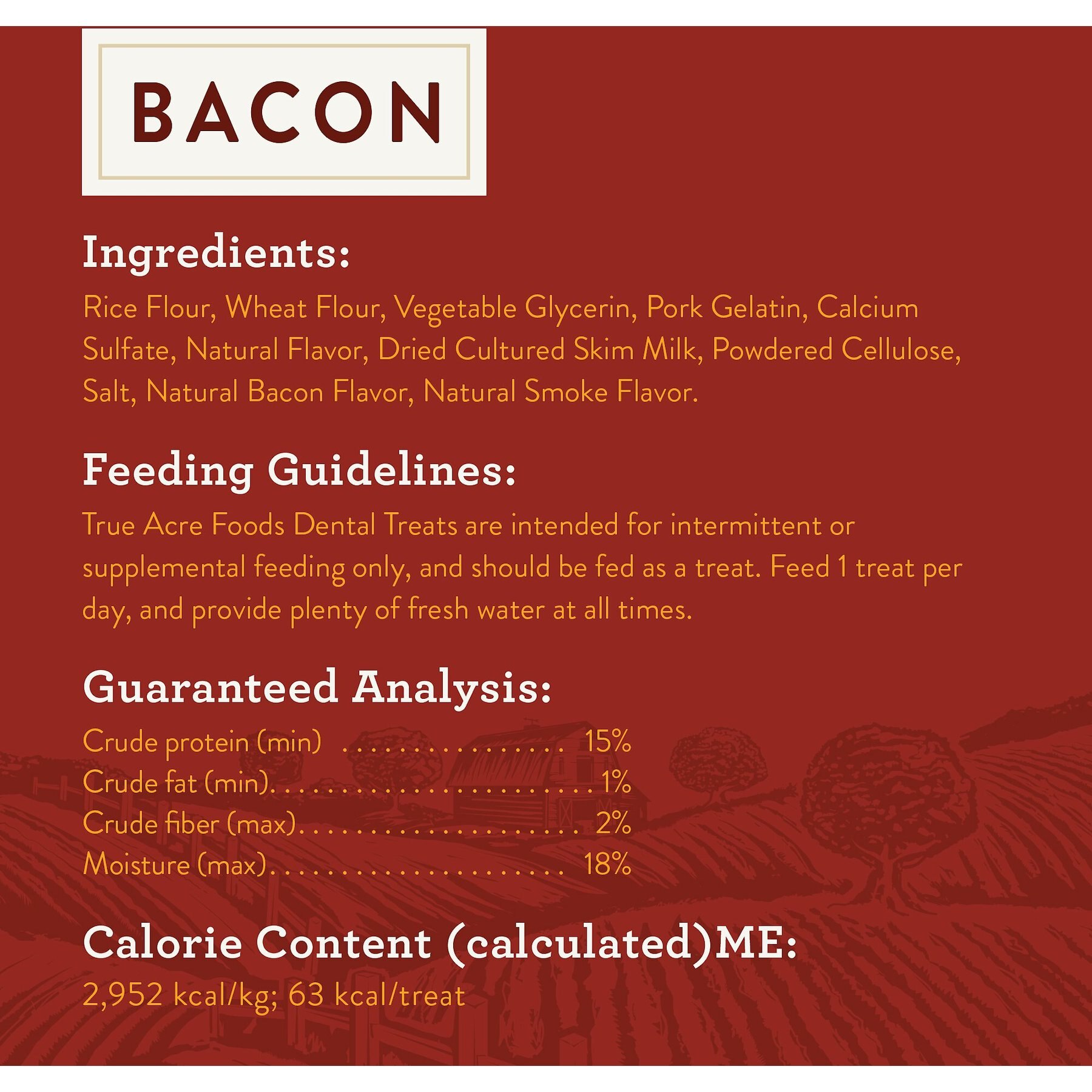 True Acre Foods All-Natural Dental Chew Sticks, Bacon Flavor