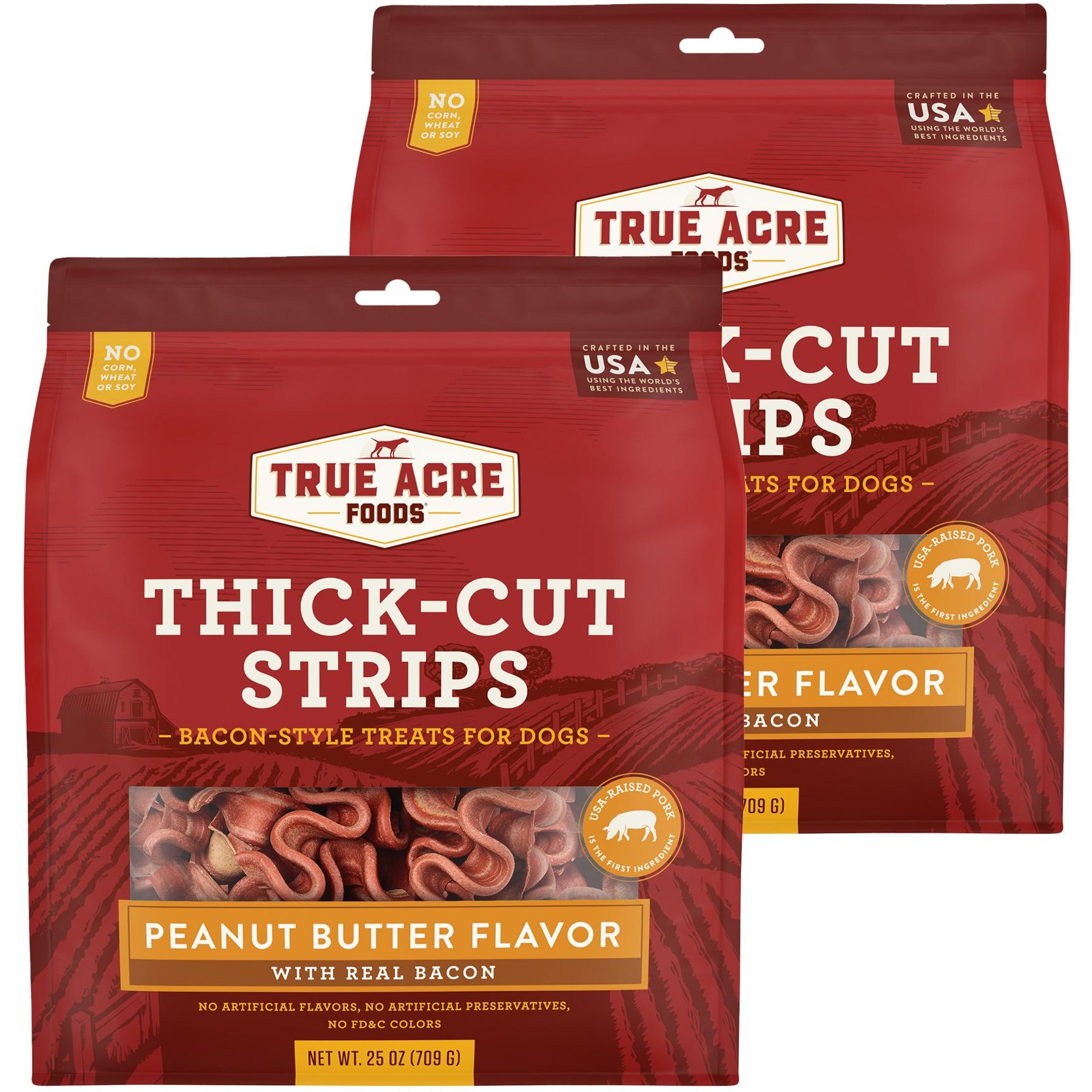 True Acre Foods Thick Cut Strips with Real Bacon and Peanut Butter Flavor Dog Treats