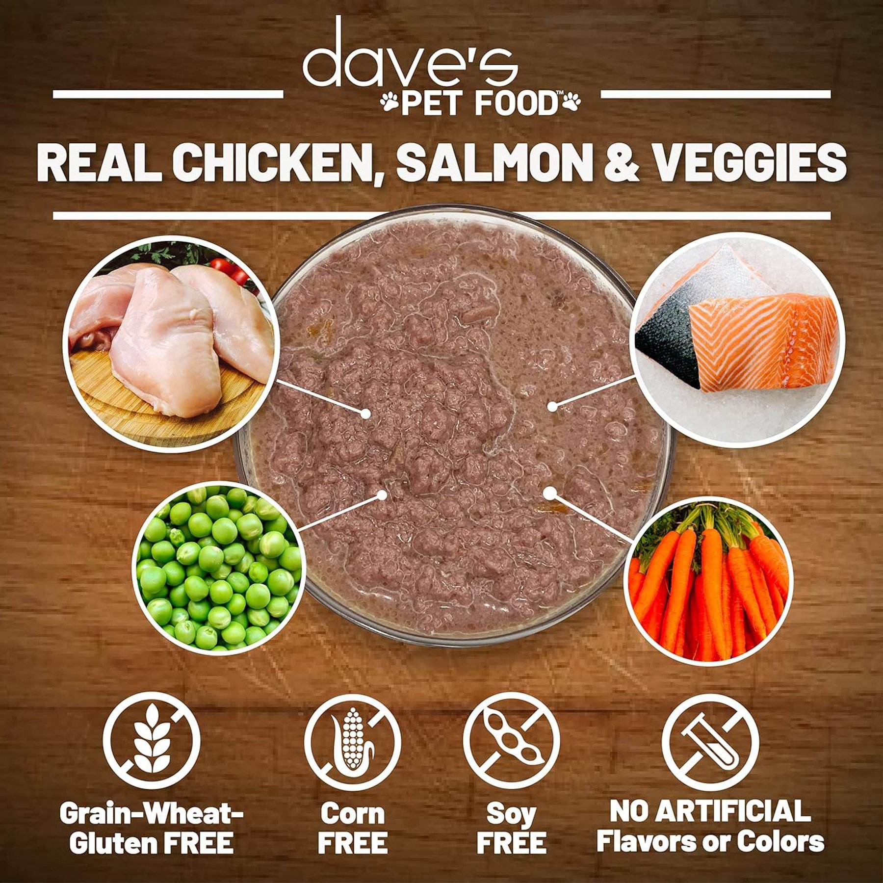 Dave's Pet Food Gravylicious Chicken & Salmon Veggies Grain-Free Pate Wet Canned Dog Food, 12-oz can, case of 12