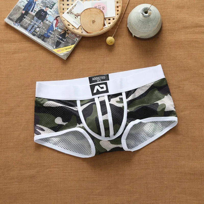 Mens nylon mesh breathable cool Camouflage underwear addicted youth boxer briefs 240419