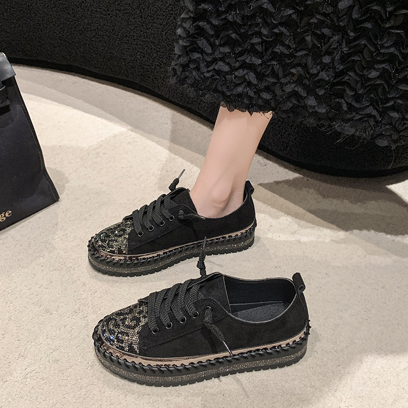 Crystal luxury flat shoes designer women's sports shoes 2025 autumn suede lace up fashion leopard print casual shoes high-quality women's sh