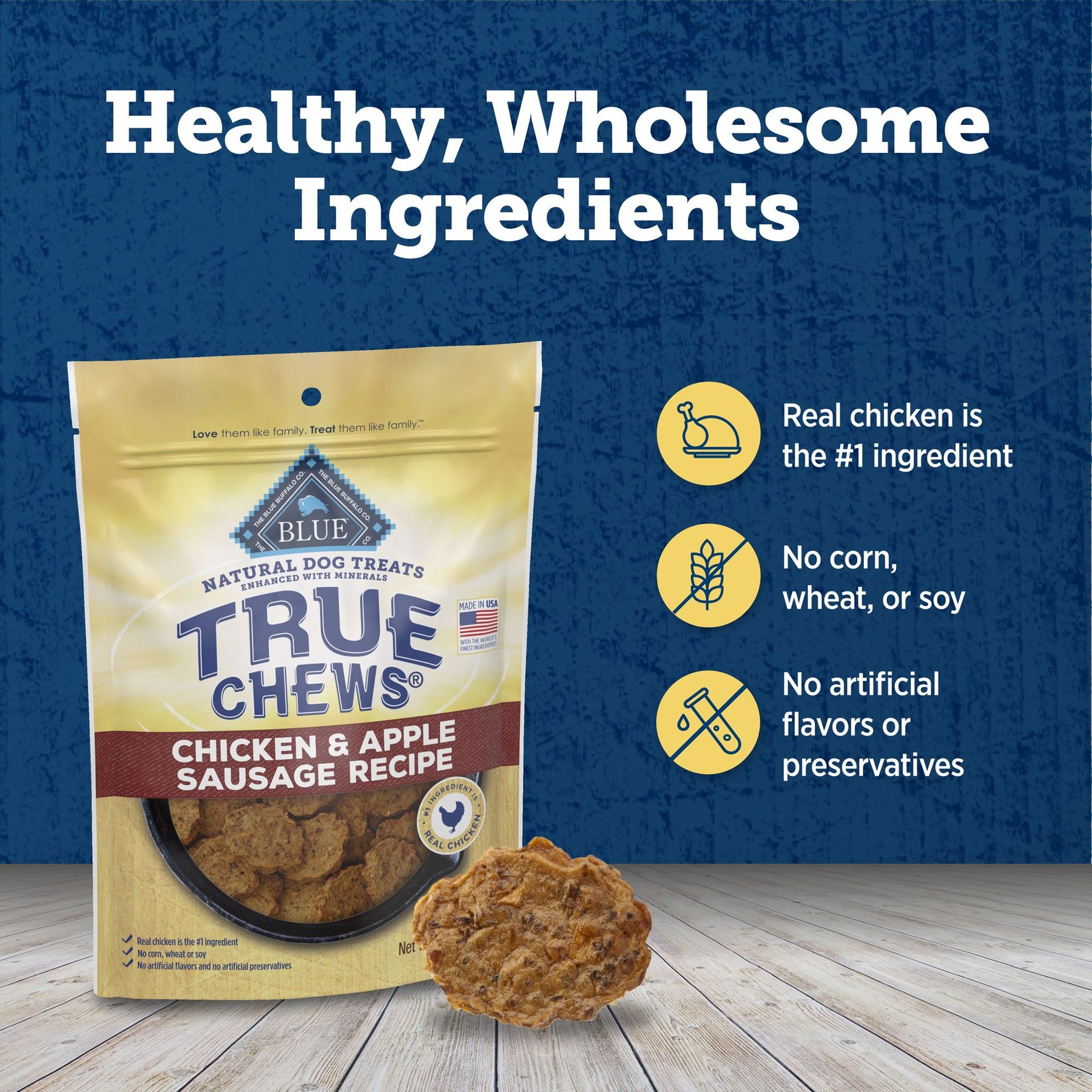 Blue Buffalo True Chews Natural Chicken & Apple Sausage Dog Treats