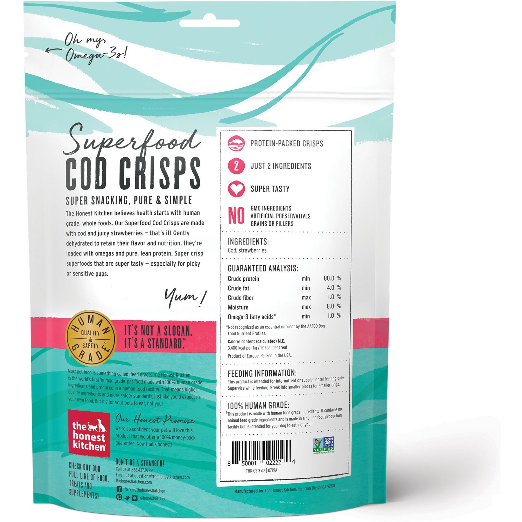 The Honest Kitchen Superfood Cod Crisps Cod & Strawberry Dehydrated Dog Treats