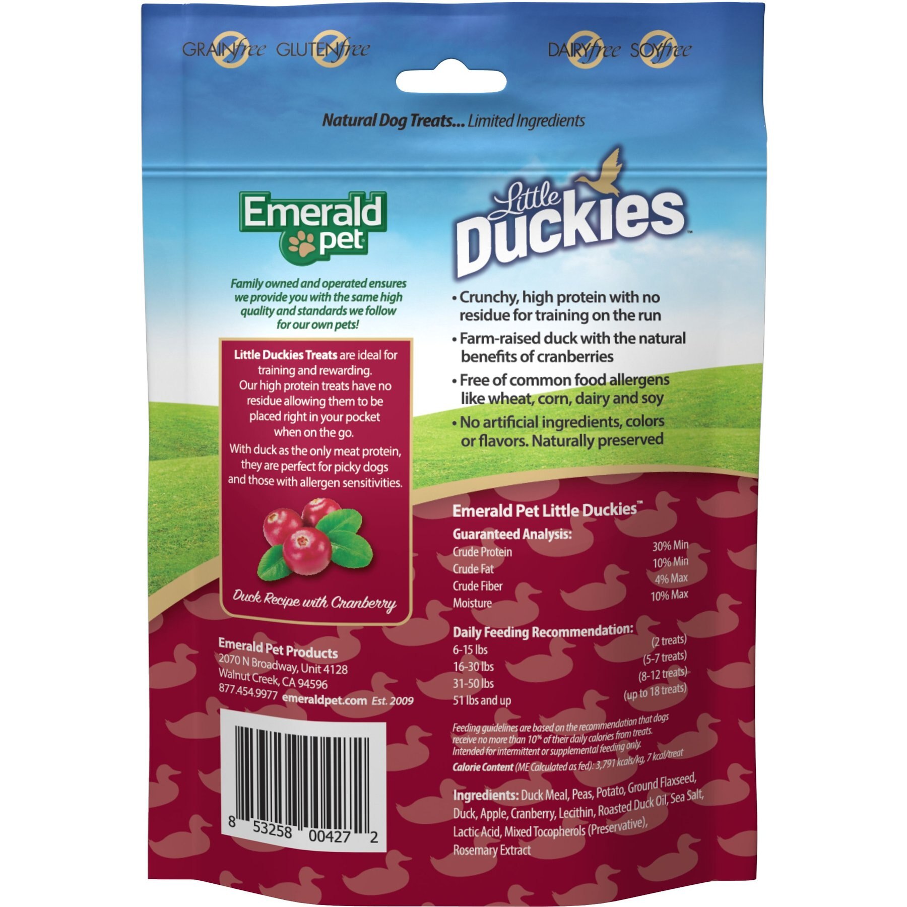 Emerald Pet Grain-Free Little Duckies with Duck & Cranberry Dog Treats