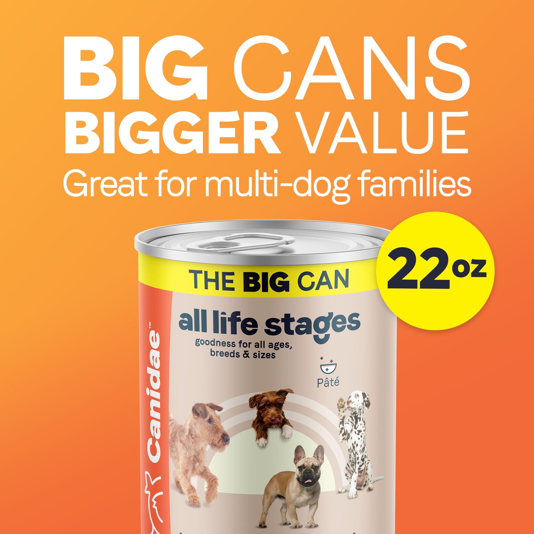 CANIDAE All Life Stages Multi-Protein Formula Chicken, Lamb & Fish Wet Dog Food, 22-oz can, case of 12