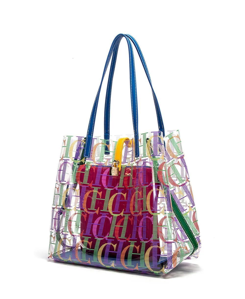 CH Bucket Large Capacity Tote Transparent TPU Material Letter Printed Shopping Bag Travel Crossbody Women's
