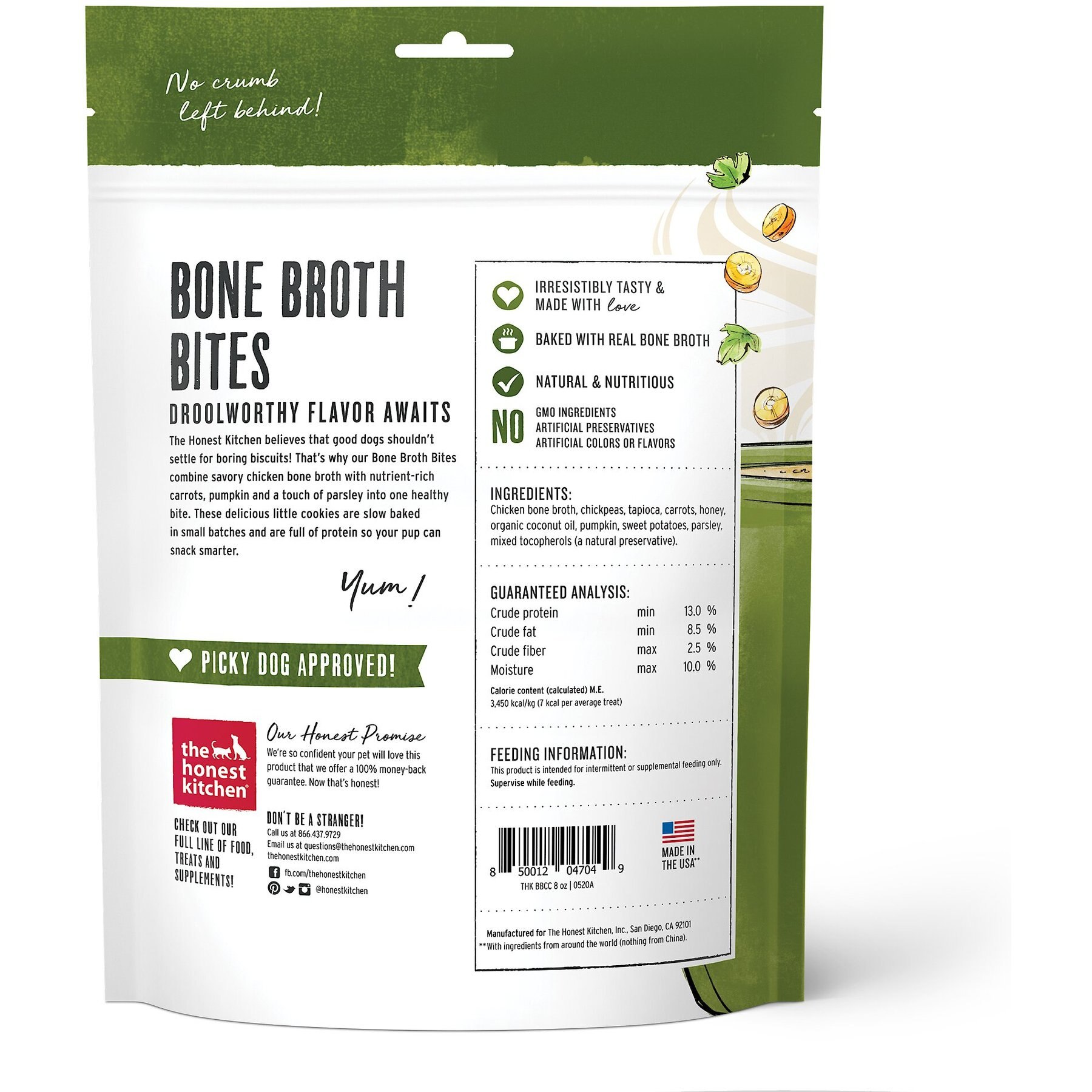 The Honest Kitchen Bone Broth Bites Roasted with Chicken Bone Broth, Carrots & Parsley Dog Treats, 8-oz bag